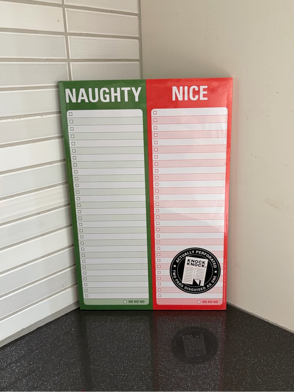 Knock Knock Naughty & Nice Christmas theme Magnetic Notepads - Green & Red
